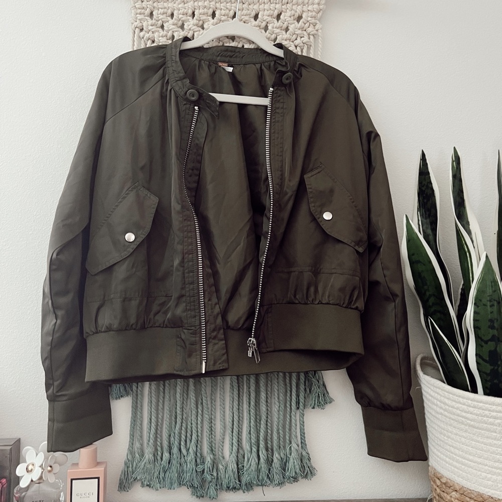 Free People Olive Bomber Jacket Small